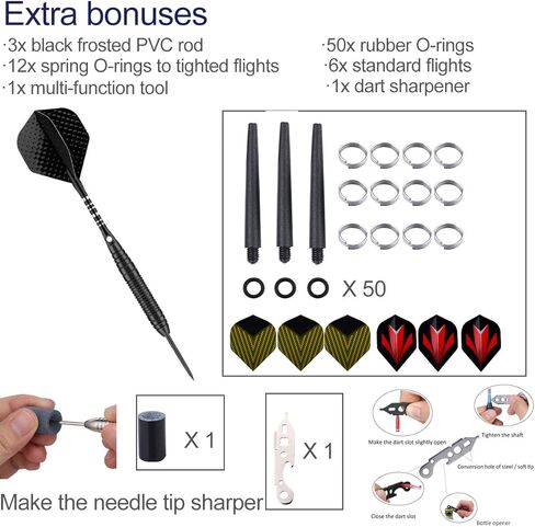مجموعة رؤوس معدنية للسهام - 3 عبوات احترافية بوزن 22 جرامًا من السهام ذات الأطراف الفولاذية مع حقيبة رفيعة باللون الأسود والأرجواني والأزرق وأعمدة ألومنيوم 9 رحلات جوية و50 حلقة مطاطية ومبراة سهام واحدة و12 حلقة زنبركية in Kuwait