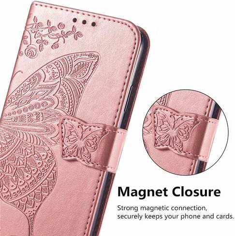 MEUPZZK for Samsung Galaxy S24+ Plus 5G Wallet Case, Embossed Butterfly Premium PU Leather [Kickstand] [Card Slots] [Wrist Strap] [6.7 inch] Phone Cover for Samsung S24 Plus (A-Rose) in Saudi Arabia