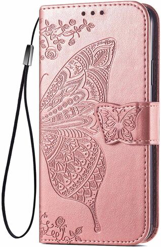 MEUPZZK for Samsung Galaxy S24+ Plus 5G Wallet Case, Embossed Butterfly Premium PU Leather [Kickstand] [Card Slots] [Wrist Strap] [6.7 inch] Phone Cover for Samsung S24 Plus (A-Rose) in Saudi Arabia