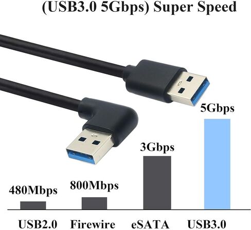 1ft 90 Degree USB Male to Male 5Gbps Data usb3.0 Right Angle USB a Cable Type-A Male to Straight 3.0 Type-A Male(Left 1ft) in Saudi Arabia