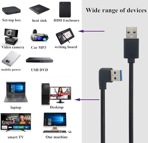 1ft 90 Degree USB Male to Male 5Gbps Data usb3.0 Right Angle USB a Cable Type-A Male to Straight 3.0 Type-A Male(Left 1ft) in Saudi Arabia