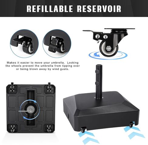 55 lb Capacity Umbrella Base Stand,Fillable Round Sunburst Plastic Patio Umbrella Base, Pole Holder for Outdoor,Lawn,Garden,Yard,Deck,Adjustment Knob(Black). in Saudi Arabia