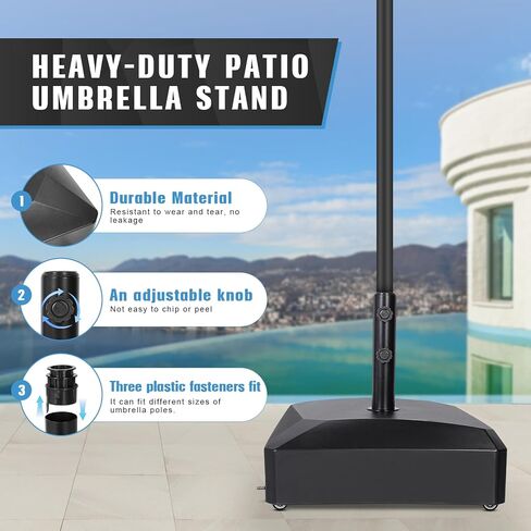 55 lb Capacity Umbrella Base Stand,Fillable Round Sunburst Plastic Patio Umbrella Base, Pole Holder for Outdoor,Lawn,Garden,Yard,Deck,Adjustment Knob(Black). in Saudi Arabia