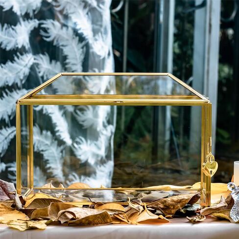NCYP Wedding Glass Cards Box with Slot and Lock - 10.2x5.9x7.9 Inch - Black Geometric Cards Holder for Birthdays Party Reception, Wishing Well - Handmade Decorative Terrarium Box (Glass Box Only) in Kuwait