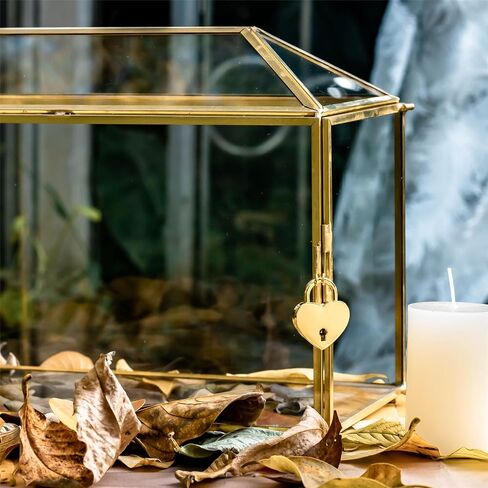NCYP Wedding Glass Cards Box with Slot and Lock - 10.2x5.9x7.9 Inch - Black Geometric Cards Holder for Birthdays Party Reception, Wishing Well - Handmade Decorative Terrarium Box (Glass Box Only) in Kuwait
