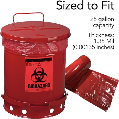 Resilia Medical - Biohazard Bags - Hazardous Waste Disposal, Meets DOT ASTM Standards for Hospital Use, Red, 33 Gallon, 29x38 Inches, 1.1 Mil, 20 Bags in Kuwait