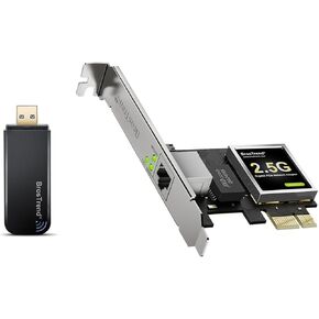 BrosTrend 2.5GB PCIe Network Adapter + 1200Mbps USB WiFi Adapter for Windows 11/10/8.1/8/7/XP, Server