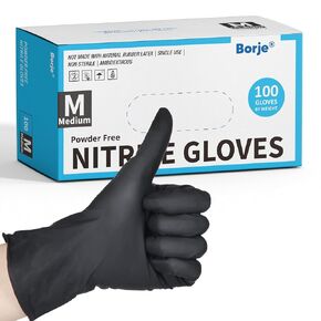 Borje Black Nitrile Disposable Gloves, 4 Mil Medical Exam Gloves, Latex & Powder-Free, Food Safe, Textured Fingertips, Cleaning, Large, 100 Count