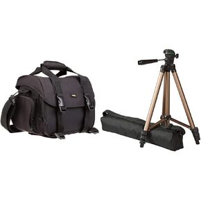 Amazon Basics Large DSLR Gadget Bag (Orange interior) & 50-inch Lightweight Camera Mount Tripod Stand With Bag