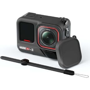 for Insta360 Ace Pro 2 Silicone Protective Case, Insta360 Ace Pro 2 case Cover with Silicone Lens Cap,with Anti-Lost Lanyard and Wrist Strap (Black)