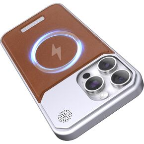 Arae Magnetic Designed for iPhone 15 Pro Case Luxury Leather Aluminum Case Compatible with Magsafe Drop Camera Protection Anti-Scratch Slim (Brown, iPhone 15 Pro 6.1inch)