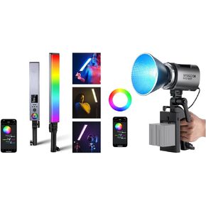 NEEWER MS60C RGBWW LED Video Light with 2.4G/APP Control, 65W Metal Mini RGB COB Continuous Output Lighting with BH30S RGB Light Wand, 2.4G/APP Control, Upgraded 360° Touchable RGBWW Handheld Stick