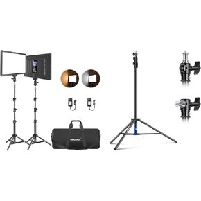 Neewer 13" Led Video Light Panel Lighting Kit, 2 Pack Dimmable Bi Color Soft Light with Light Stand, 3200K~5600K CRI 97+ 2400Lux for Game Live Stream YouTube Photography, ST-260AC Light Stand Included