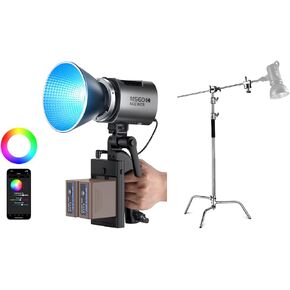 NEEWER MS60C 65W COB RGBWW LED Video Light with Heavy Duty C Stand, Battery Kit, 2.4G/APP Control, 2X 7800mAh NP-F970 Battery PD Fast Charging, 2700K-6500K, 8300lux/1m, CRI97+/TLCI98+, 17 Scenes