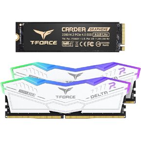 TEAMGROUP T-Force Delta RGB DDR5 64GB Kit (2x32GB) 6000MHz Desktop Memory (White) FF4D564G6000HC38ADC01 Bundle with A440 Lite 1TB NVMe PCIe Gen4 M.2 2280 Gaming SSD (Read 7200) TM8FFQ001T0C129
