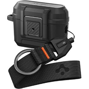 Spigen Lock Fit Case and Wrist Strap Lanyard with Key Chain Designed for AirPods Pro 2nd Generation Case - Black