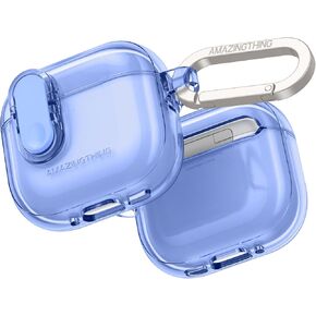 Transparent Case for AirPods 4, Anti Yellowing TPU Compatible with AirPods 4 Case Cover with Secure Switch Closure, Metal Carabiner Included, Clear Blue