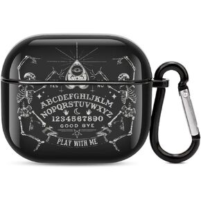 Compatible with Airpods 3 Case Cover 2021 with Keychain Vintage Skeleton Magic Ouija Black Pattern, AirPod Headphone Cover Unisex Shockproof Protective Wireless Charging