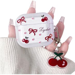 Compatible for Airpods Pro 2nd Case Cute Clear Cherry Bowknot with Lovely Chain Design for Women Girls Soft TPU Shockproof Protective Cover Case for Airpods Pro 2-Cherry Bow
