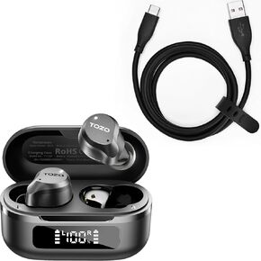 Tozo Hybrid Active Lovections إلغاء سماعات الأذن اللاسلكية ، USB-C إلى كابل USB-A شحن HT2 T6 T10 A1 T12 A3 A2 Opengo OpenBuds NC2 NC7 NC9