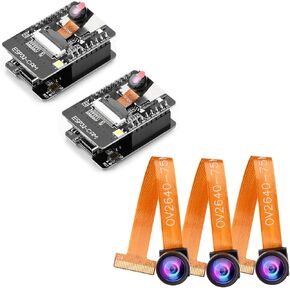 3Pcs OV2640 Camera Module and 2Pcs ESP32-CAM-MB Development Board ESP32 Wi-Fi BT Board with 2MP OV2640 Camera Module Type-C to Serial Port CH340G 8MB PSRAM Dual Module