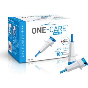 MediVena ONE-CARE PRO Safety Lancets, Top Push Button Activated, 28G x 1.5mm, 100/bx, Sterile, Gentle & Comfortable Sampling