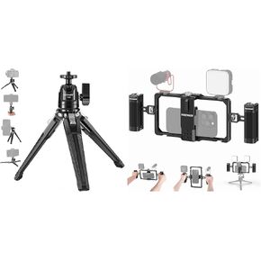 NEEWER Mini Metal Table Tripod with 360° Ball Head, Supports Vertical Recording and Handle, Upgraded Phone Rig Vlogging Kit Included