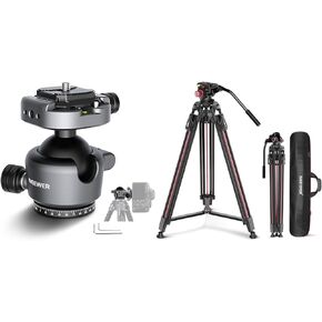 NEEWER 79" Video Camera Tripod with GM41 Low Profile Tripod Ball Head, Fluid Head, One Step Quick Release Aluminum Heavy Duty Tripod Stand Compatible with Canon Nikon Sony DSLR Camera Camcorder, LL38