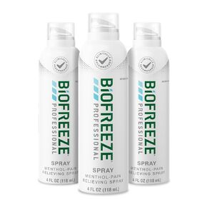 Biofreeze Professional Menthol Pain Relieving Spray 4 FL OZ Colorless (Pack Of 3) Aerosol Spray For Pain Relief Of Sore Muscles, Arthritis, Backache, And Joint Pain (Packaging May Vary)