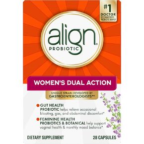 Align Probiotic, Women's Dual Action, Probiotics for Women, Multi-Strain Probiotic with Chaste Tree, Supports Feminine Health, Soothes Occasional Abdominal Discomfort, Gas, Bloating, 28 Capsules