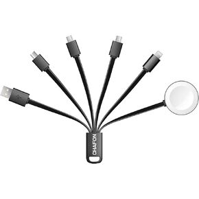 CHAFON Multi Charging Cable Short, 6 in 1 Multiple USB Charger Cord Adapter Type C Micro USB Port Connectors Compatible with Cell Phones/Tablets/iWatch/Portable Charger