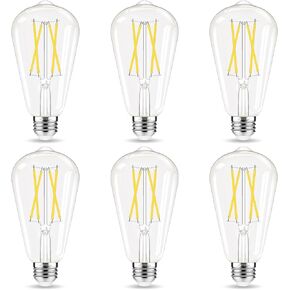 Edison Bulbs, E26 LED Bulb 60 watt Non-Dimmable, Soft White 2700K, ST58 Vintage Light Bulbs, 90+ CRI, 6W 600LM, E26 Medium Base, Clear Glass, 12 Pack