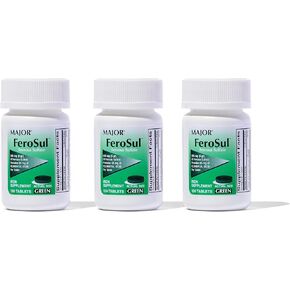 Major Ferosul - Ferrous Sulfate 325mg Tablets with 65mg of Elemental Iron - Iron Supplement for Women, Men - [Color] - 100 Tablets (3 Pack)