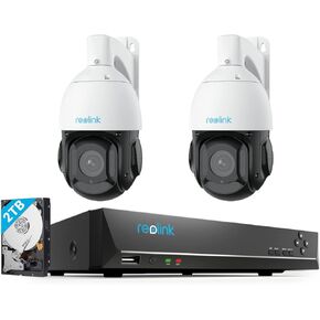 REOLINK 4K PTZ Surveillance System, 2Pcs 4K PoE Security Cameras with 16X Optical Zoom RLC-823A 16X Bundle with 8CH NVR RLN8-410, Secure 24/7 Local Storage, Auto Tracks, Human/Vehicle/Pet
