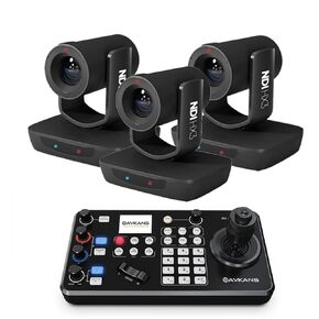 AVKANS 20X AI Tracking NDI Cameras with IP PTZ Controller Bundle Kits - 3X LV20N PTZ Cameras with 1 IP PTZ Joystick Controller Package for Church Sunday Services