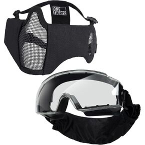 OneTigris Tactical Goggles Over Glasses and Tactical Half Face Mesh Mask