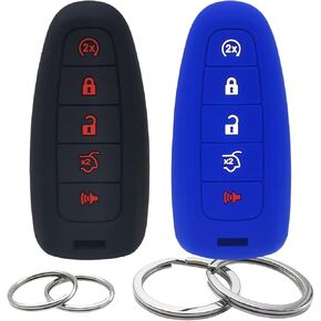 2Pcs Silicone 5 Buttons Key Fob Cover Remote Case Keyless Protector Compatible with Ford C-Max Edge Escape Expedition Explorer Flex Focus Taurus Lincoln MKS MKT MKX Navigator (Black)