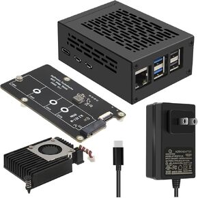 Geekworm X1002 PCIe M.2 NVMe SSD PIP PCIe Peripheral Bottom Board+Metal Case+Active Cooler H505+PD 27W Power Supply for Raspberry Pi 5