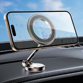 Universal Magnetic Phone Holder for Car,360° Rotation Car Mount,Alloy Folding Magnetic Cell Phone Holder with Metal Ring for lPhone 16 Pro Max/15/14/13 Android All Phones