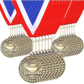 Quelay 30 Pcs 2'' Award Medals Bulk Gold Winner Medals with Neck Ribbons Metal Trophy Award Prize Gift for Tournaments, Competitions, Party, Kids and Adults