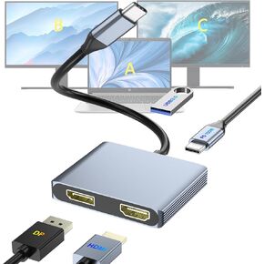 USB C to DisplayPort and HDMI Adapter 4-in-1 with 100W PD & USB 3.0 Support Splitter Extended Display for Type C Devices, MacOS Only Mirrors Same Screen(SST), Windows Extend Two Different Screen