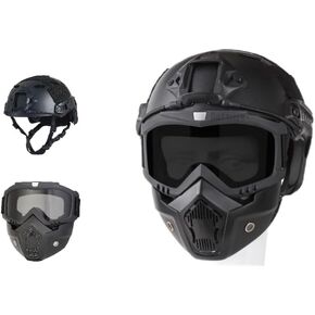PJ Type Airsoft Quick Helmet, Airsoft Full Face Mask, Paintball Helmet with Front NVG Bracket and Side Rails. Removable Airsoft Goggles
