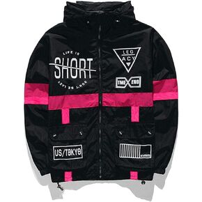 perdontoo Mens Casual Lightweight Drawstring Hooded Windbreaker Jacket (X-Large, Black-2)
