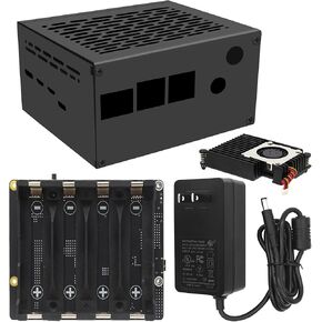 Geekworm X1206 4-Cell 5V UPS Shield+Case+H505 Active Cooler+DC 12V 5A Power Supply for Raspberry Pi 5| Max 5.1V 6A Output|Wide 9-18V Input|Auto Power On|Safe Shutdown|Power Loss Detection