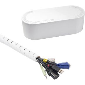 D-Line Cable Management Box (Large) & Cable Organizer Zipper (8.2ft Length) - White