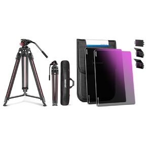 NEEWER 79" Video Camera Tripod with Fluid Head, One Step Quick Release Aluminum Heavy Duty Tripod Stand with QR Plate Compatible with Canon Nikon Sony DSLR Camera Camcorder,Square ND Filter Included