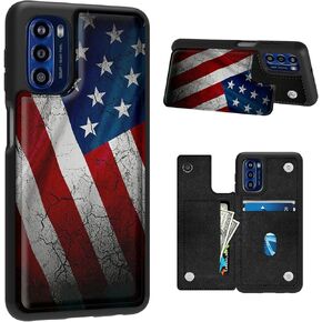 Case for Motorola Moto G 5G 2022 with Card Holder Slot, PU Leather Wallet Kickstand Case, Double Magnetic Clasp and TPU Durable Shockproof Cover, Vintage American Flag