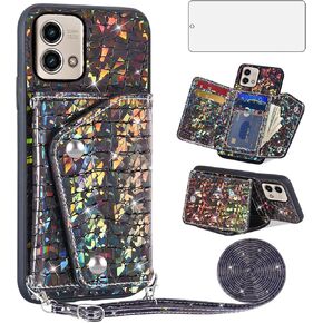 Asuwish Phone Case for Motorola Moto G Stylus 5G 2023 Wallet Cover with Tempered Glass Screen Protector and Credit Card Holder Stand Leather Bling Glitter Cell GStylus G5 XT2317DL Women Men Pink