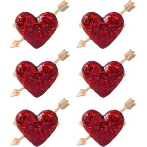 Valentine Heart Napkin Rings Set of 12 - Metal Valentines Day Napkin Rings, Red and Gold Heart with Arrow Napkin Holder for Valentine's Day Wedding Banquet Birthday Holiday Dining Table Decor