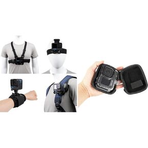 Accessories Set for GoPro Hero 13/12/11/10/9/8/7/6/5/4,New Quick Release Head Strap Mount + Chest Mount Harness + Backpack Clip Holder + 360°Rotating Wrist Strap,Hard Case for Action Camera